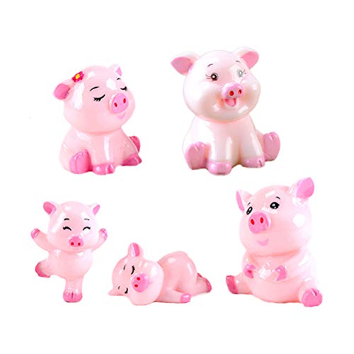 SUPVOX 5pcs Miniatura de cerdo en miniatura Cute Pink Pig Diminuto cerdo Figura Animales en miniatura para los adornos del jardín de hadas DIY Terrario Bonsai Micro Paisaje Decoración (rosa)