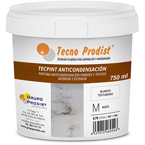TECPINT ANTICONDENSACIÓN de Tecno Prodist - (750 ml) - Pintura Anti-condensación y Anti-moho al Agua para Interior y Exterior - Paredes y Techos -gran cubrición - Fácil Aplicación - (BLANCO)
