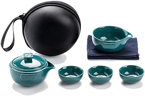 Tetera de cristal de cerámica, tetera de té, tazas de té, juego de té chino Kung Fu de viaje con bolsa de té (color: verde oscuro)