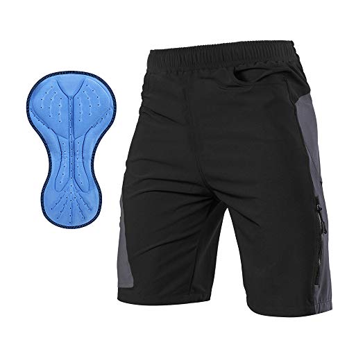 TOMSHOO Pantalones Cortos de MTB, Pantalones Cortos de Ciclismo para Hombre con Acolchados en 3D y 4 Bolsillos para Deporte al Aire Libre y Ciclismo (Gris, L)