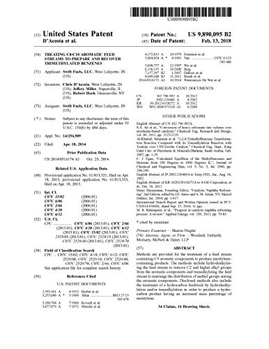 Treating C8-C10 aromatic feed streams to prepare and recover trimethylated benzenes: United States Patent 9890095 (English Edition)