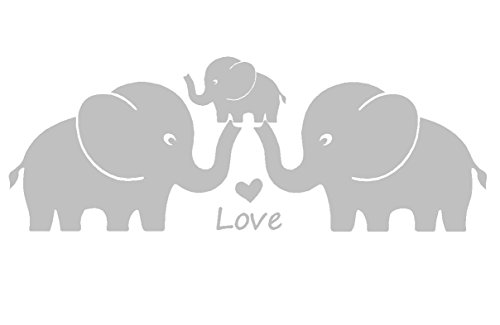 Tres lindos elefantes padres y niño familia Wall Decal corazones del amor familia palabras bebe elefante vinilo pegatinas de pared para la decoracion de la habitacion del cuarto de niños del bebe (gra