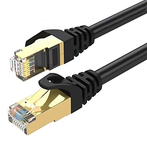 ULTRICS Cat8 Cable de Red 2m, Alta Velocidad hasta 40Gbps SFTP Ethernet Cord, RJ45 Enchufe Chapado Oro LAN Internet Lead Compatible con PS4, Xbox, Enrutador, Módem, Conmutador, Panel Parcheo –Negro
