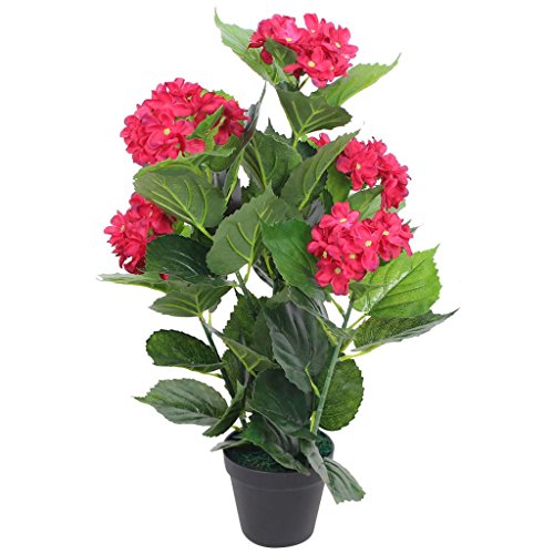 vidaXL Planta Artificial Hortensia con Macetero 60 cm Roja Maceta de Plástico