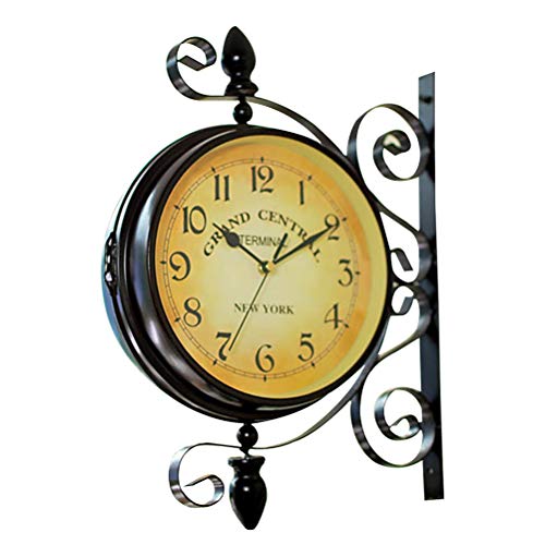 VORCOOL Reloj de pared de doble cara vintage Hierro Silencioso Tranquilo Estación de Grand Central Central Reloj de arte Reloj de pared decorativo de doble cara Girar 360 grados Reloj de pared antiguo
