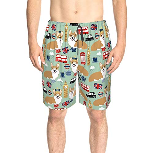 Wearibear Corgis in London England UK - Pantalones cortos de playa transpirables para hombre con bolsillos para vacaciones