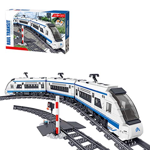 WEERUN Technic City Tren con Pista Set de Construcción, Juguete de Tren Eléctrico Maqueta de Juguete Tren de Pasajeros de Alta Velocidad, 941 Piezas Bloques - Compatible con Lego