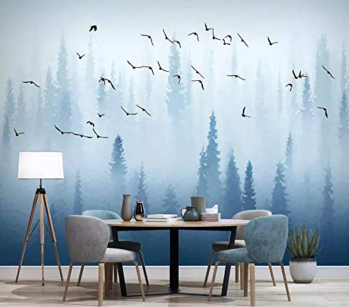 XUNZHAOYH Mural 3D Pared,Personalizado 3D Grande Nordic Pine Forest Bird Blue Modern Natural Scenery TV Fondo Decoración De La Pared Sofá Papel Tapiz Murales Sala De Estar,(10.1X6.11) Ft