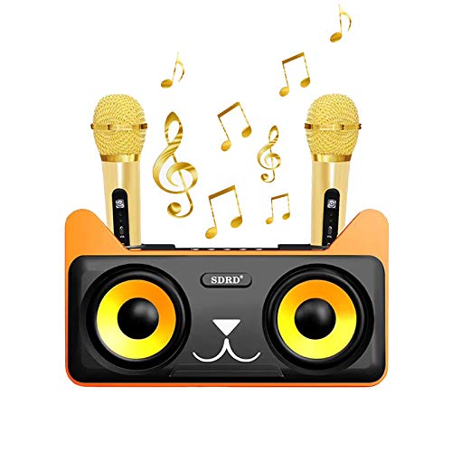 YAHILL Máquina de Karaoke Bluetooth Recargable con 2 Micrófonos Inalámbricos para Niños y Adultos Sistema de Altavoces de Karaoke Portátil Compatible con Android e iOS para el Home KTV/Fiestas - Negro