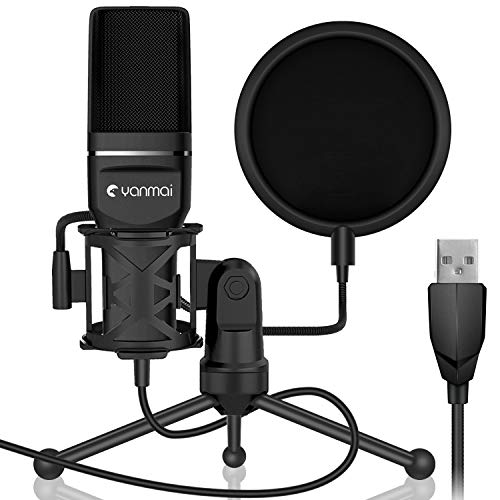 Yanmai Micrófono USB PC, Professional Podcast condensador cardioide micrófono Kit con soporte de metal para golpes, filtro de doble capa Pop y trípode soporte para grabación de estudio, radiodifusión