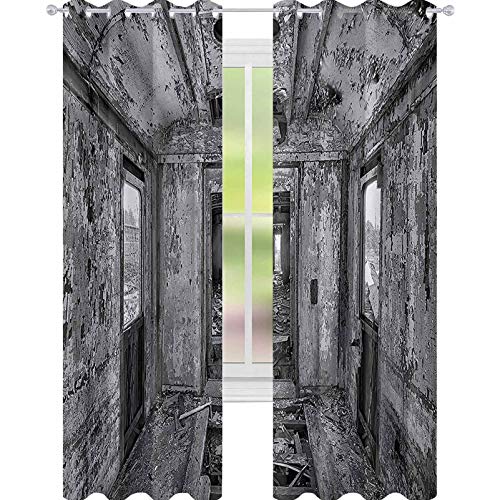YUAZHOQI - Cortinas rústicas para el interior del dormitorio de un antiguo vagón envejecido, destrucción quemada, fotografía de descomposición, 132 x 182 cm, reducción de ruido, color negro y blanco
