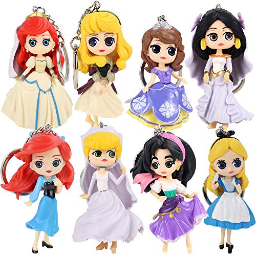 zdfgv 8 unids/Set Qposket Disney Princess llaveros Blancanieves Cenicienta Sirena Figura Juguetes Colgante 7,5-9 cm