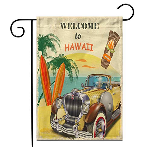 12.5 'x 18' Bandera del jardín Bienvenido a Hawaii Cartel Retro Nueva York Liberty Vintage City Cartel Estatua Americana al Aire Libre Doble Cara Decorativa Casa Patio Banderas