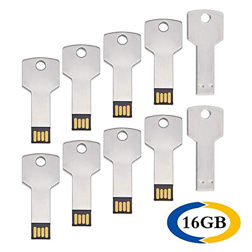 16 GB Pendrive 10 Pack Llave Shape Memoria USB 2.0 Metal Flash Drive Color Plata U Disco Uflatek Impermeable Memory Stick Almacenamiento de Datos Regalos Promocionales