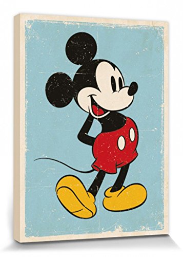 1art1 Mickey Mouse - Retro Cuadro, Lienzo Montado sobre Bastidor (40 x 30cm)