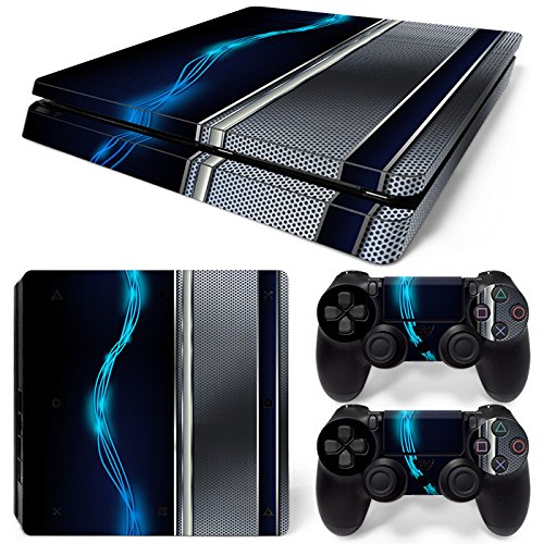 46 North Design Ps4 Slim Playstation 4 Slim Pegatinas De La Consola Blue Silver Metal + 2 Pegatinas Del Controlador