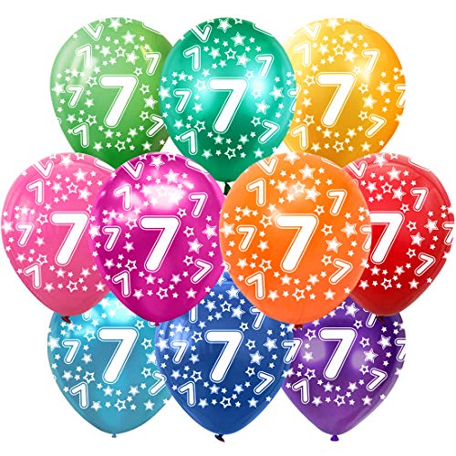 7 Cumpleaños Globos Decoracion Cumpleaños 7 Años Globos de látex, 30 cm, Colores Surtidos, Paquete de 30