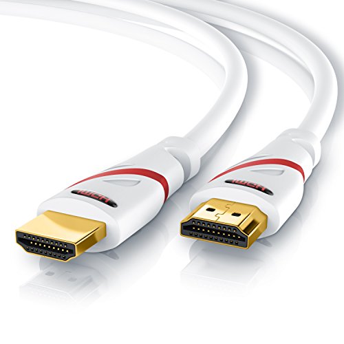 7,5m - Ultra HD 4K Cable HDMI 1.4a 2.0 de alta velocidad con Ethernet - 4K Ultra HD 2160p Full HD 1080p 3D ARC y CEC - Premium Cable de blindaje triple - conector y contactos dorados - blanco