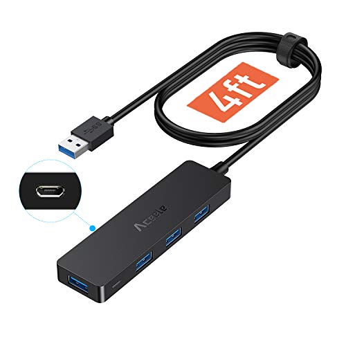 Aceele Hub USB 3.0, Adaptador 4 Puertos USB 3.0 de Datos de 5 Gbps y Micro USB, con Cable Extendido de 1.2M Compatible para MacBook Pro, Mac Mini, Surface Pro, PS4, Xbox 1, PC, HDD móvil y más