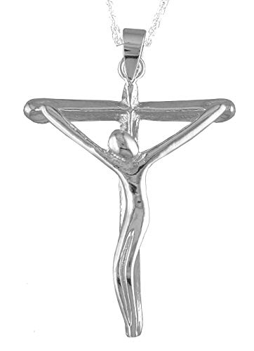 Alylosilver Collar Colgante Cruz de Plata con Cristo para Hombre y para Mujer - en Plata Brillante. Incluye una Cadena de 45 cm y un Estuche para Regalo