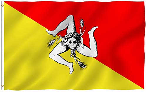 Anley Fly Breeze Bandera de Sicilia de 3x5 pies - Color Vivo y Resistente a la decoloración UV - Encabezado de Lienzo y Doble Costura - Banderas sicilianas de Italia Poliéster con Ojales de latón