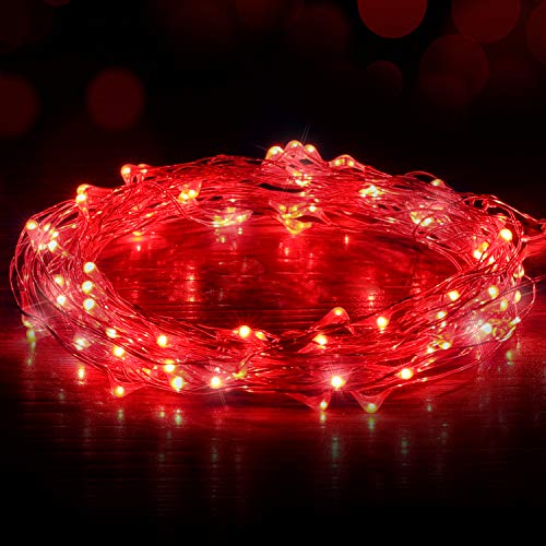 Ariceleo - Guirnalda de luces USB, 10 m, 100 ledes, luz nocturna, cortina de luz roja, para Navidad, fiesta, dormitorio, boda, interior y exterior (conexión USB)