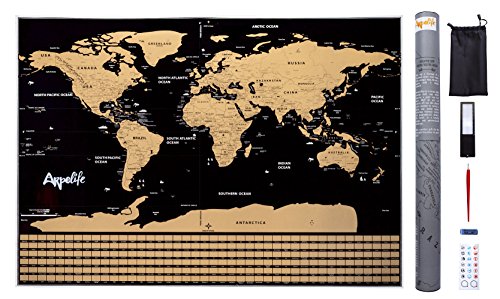 ARPELIFE Mapa Mundi para Rascar – Scratch World Map – Póster Grande (82,00 x 59,00 cm) del Mundo Ideal para Tus Viajes. Incluye Set con Pegatinas + Lupa + Herramientas de Rayado.
