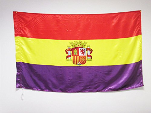 AZ FLAG Bandera ESPAÑA Republicana con Escudo 150x90cm en Raso para Palo - Bandera DE LA Republica ESPAÑOLA 90 x 150 cm