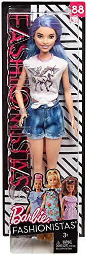 Barbie Fashionista Muñeca 32cm, look con cabello morado brillante (Mattel FJF48)