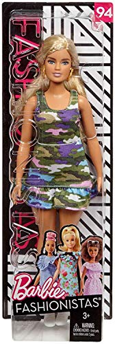 Barbie Fashionista, muñeca 32cm rubia con look de camuflaje urbano (Mattel FJF54)