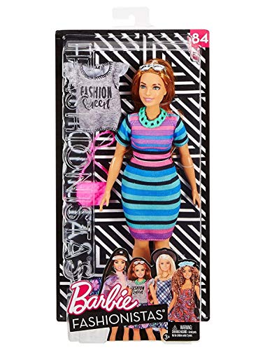 Barbie Fashionista, Muñeca vestido a rayas, juguete +7 años (Mattel FJF69)