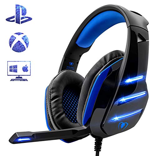 Beexcelente - Auriculares de Diadema para PS4, Auriculares para Juegos con micrófono para Xbox One, portátil, Tableta, Mac y teléfono Inteligente (Azul)