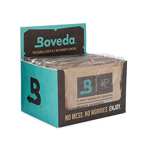 Boveda - Bolsitas para almacenar puros y tabaco | Control doble de la humedad - 65 % HR | Tamaño 60 para cada 25 puros | Tecnología patentada para humidores de puros | Pack de 12 en expositor de cartón