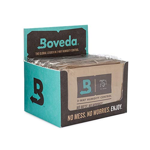 Boveda - Bolsitas para almacenar puros y tabaco | Control doble de la humedad - 75 % HR | Tamaño 60 para cada 25 puros | Tecnología patentada para humidores de puros | Pack de 12 en expositor de cartón