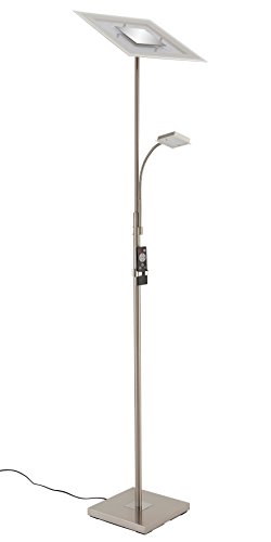 Briloner Leuchten - Lámpara de pie LED con brazo de lectura, regulable sin niveles con mando a distancia, metal, 28 W, 2500 lm, níquel mate, altura: 180 cm.