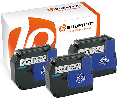Bubprint - Lote de 3 cintas de escritura compatibles con Brother M-K221 M-K221BZ M K221 MK221 MK 221 para P-Touch 110 55 60 65 75 80 85 90 BB4 M95 negro sobre blanco 9 mm
