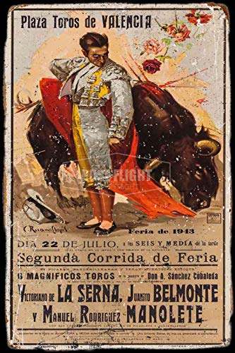 Bullfighting IN Spain Tin/Metal Style Street Poster for Men Women Sign Garage Decor for Club Bar Diner Family Farmhouse Outdoor Decoration, 8x12 Inche
