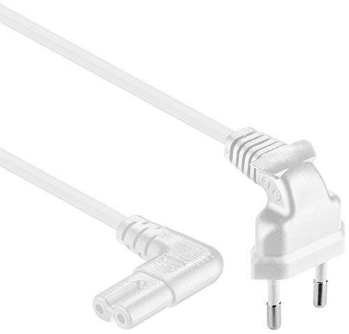 Cable de alimentación con euroconector a conector C7 hembra de 2 polos, 90º, acodado, para televisores planos, monitores, radios, etc.