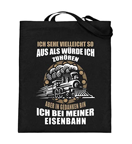 Camiseta locomotora · Regalo para fans de los ferrocarriles · Tren · trenes · Mensaje: In Gedanken bin ich – Bolsa de yute (con asas largas) – 38 cm-42 cm-negro.
