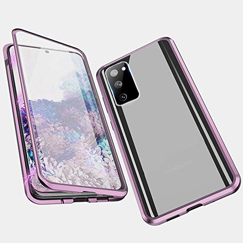 Carcasa para Samsung Galaxy S20 FE con protector de lente de cámara de 360°, carcasa de metal transparente, parte delantera y trasera de cristal templado, diseño de una sola pieza, color morado