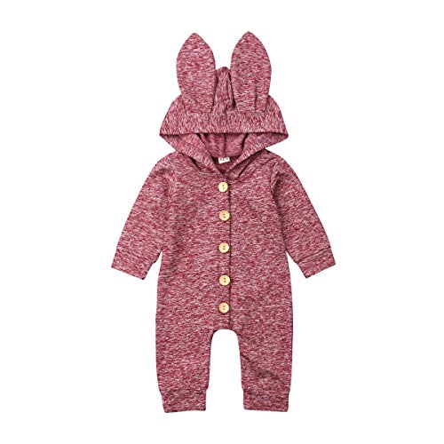 Carolilly - Pelele con capucha para bebé y niña, diseño de conejo y orejas rojo 6-12 Meses