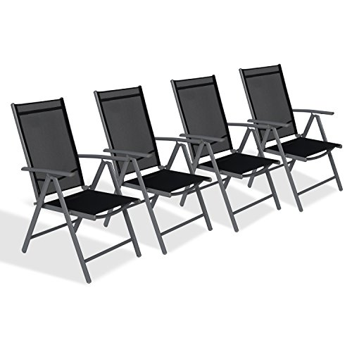 CCLIFE Juego sillas Plegables de Aluminio para jardín, terraza, Patio, Playa,Impermeables y Resistentes al Sol, Color:Dark Gray, Tamaño:4er-Set