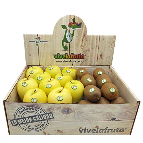 Cesta de fruta ecológica con manzana y kiwi asturiano, caja de 10 kilos, fruta a domicilio - Vivelafruta.com