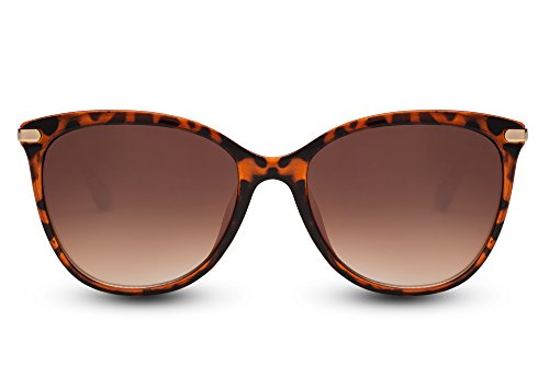 Cheapass Gafas de Sol Ojos de gato Negras, Marrones, Diseño Estampado Leopardo UV-400 Metálicas Mujeres Damas