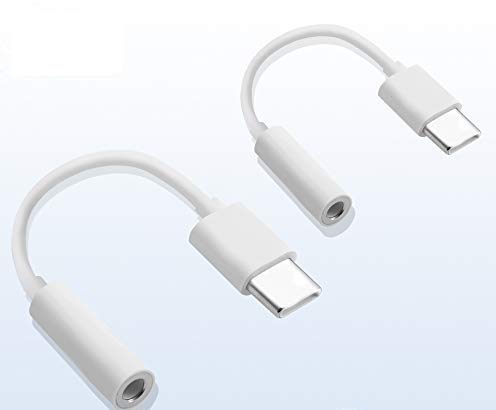 CHENME Jack USB C, Type C to Jack 3,5mm Adaptador de Audio Aux de Auriculares para Huawei P20/P20 Pro/P30/P30 Pro, Xiaomi 6/8, Mix 2/3, OnePlus 6T, Blanco, paquete de 2