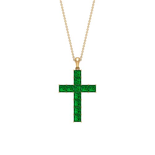 Colgante de cruz cristiana, colgante de gota religiosa, 3,5 quilates, 4 x 4 mm, colgante de esmeralda de corte princesa, colgante de piedra natal de mayo, collar de aniversario para ella verde