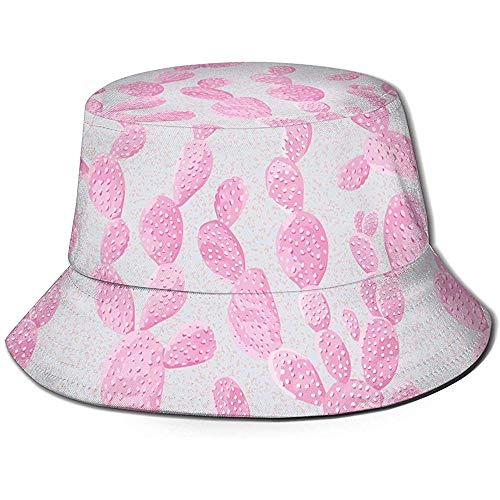 Composición Realista Detallada Unisex de Pink Cactu Print Travel Bucket Hat Summer Fisherman Cap Sun Hat