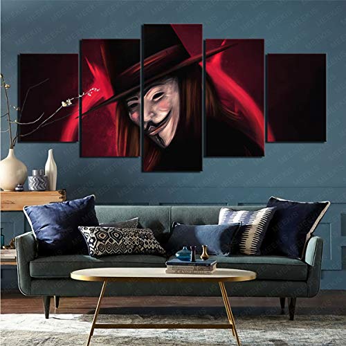 Cuadro de Arte de Pared 5 Piezas Movie V para decoración de Sala de Estar de Vendetta 100x200cm (sin Marco)