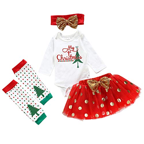 Disfraz Navidad Bebe Niña MY 1st Christmas Monos Tops + Tutu Falda + Diadema + Calcetines Navidad Conjunto Ropa para Recién Nacido Bebé 0-24 Meses