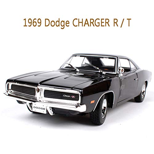 Dodge 1969 Charger R/T Classic Model Cars, 1:18 Die-Cast Model Cars, la Puerta y el capó se Pueden Abrir, carrocería de Metal Retro Toy Car,Black
